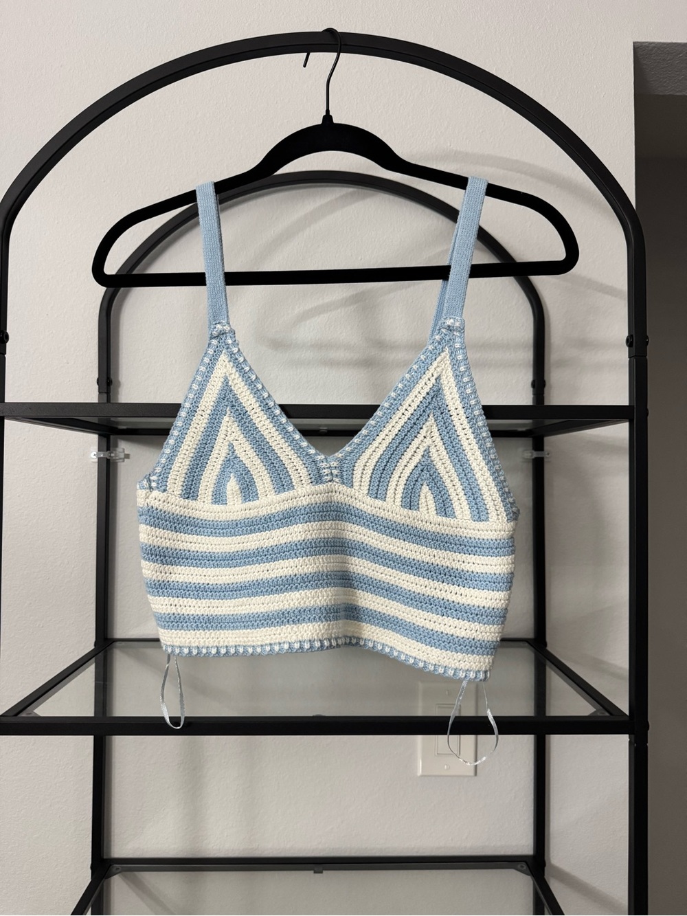 Streetwear Society Crochet Striped Camisole - Light Blue & Cream